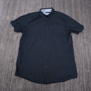 Ben Sherman Button Down Shirt Mens Large Blue Excellent Geometric Floral Cotton